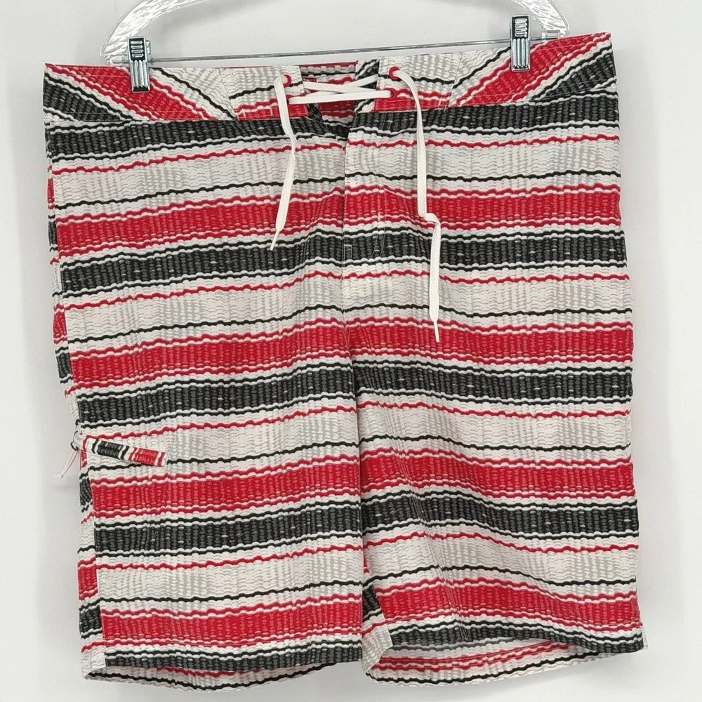 Columbia Omni Shield Swim Trunks Board Shorts Red Black White Stripe 38 48 99-19